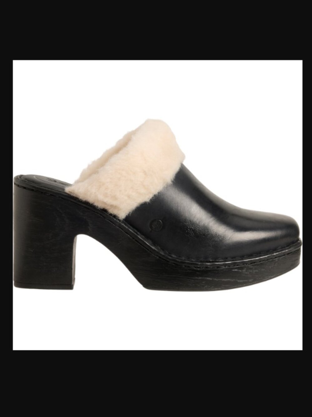 new BORN Hope Shearling-Lined Heeled Clogs Leather, Open Back For Women 3S7 268